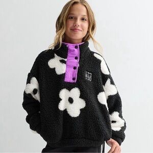 NEW IN PACKAGE LIMITED TOO BLACK & WHITE FLORAL GIRLS 3/4 ZIP SHERPA PULLOVER M
